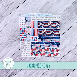 Any Month Hobonichi A6 Original Techo and Day-Free Monthly Kit || Red, White and Blue || Removable Matte Stickers || MK-A6T-3225