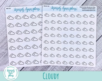 Black Line Cloudy, Cloud, Overcast, Shady Weather Stickers || Removable White and Clear Matte Stickers || 103