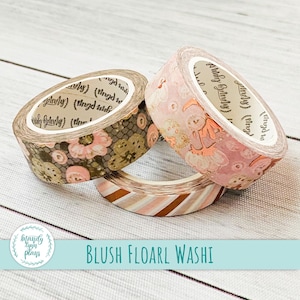 Set of 3**Washi Tape || Blush Floral || Rose Gold Foiled, Masking Tape, Decorative Tape, Planner Accessory || 15mm, 15mm, and 8mm x 10m