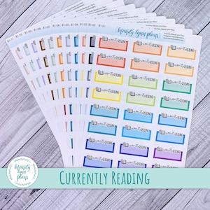 Currently Reading Colored Box Planner Sticker || Large Print and Small Print || 11 Colorways || Removable Matte Stickers || B1