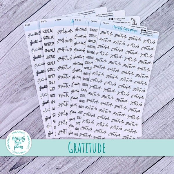 Gratitude Script Stickers || Removable White Matte or Clear Matte Stickers || Hobonichi Cousin, Weeks, and A6 || Hand Lettered|| 109