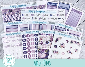 Violet Floral Add-Ons || Washi, Clipart Deco, Full Boxes, Colored Days and Dates, Icon Scripts, Icons, Trackers, Label || 148