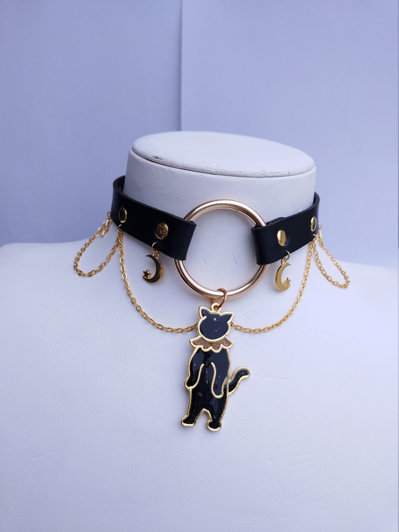 Collar Choker Collar Black Cat Etsy