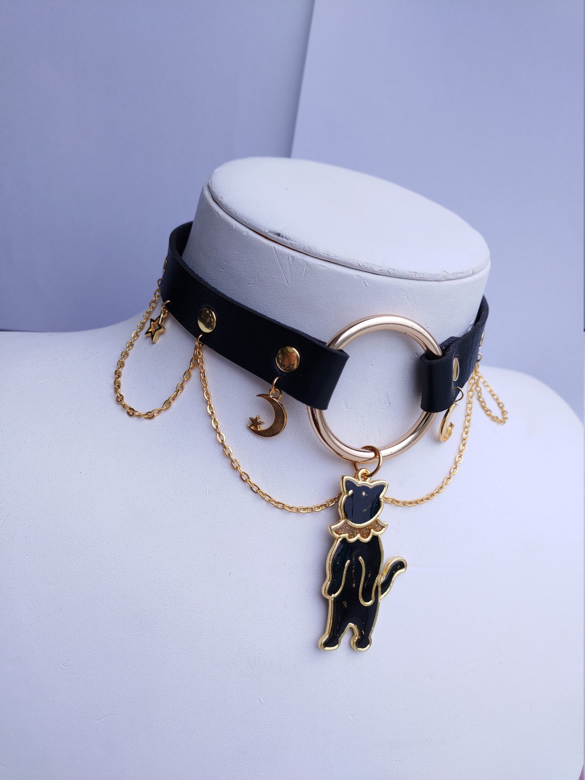 Collar Choker Collar Black Cat Etsy
