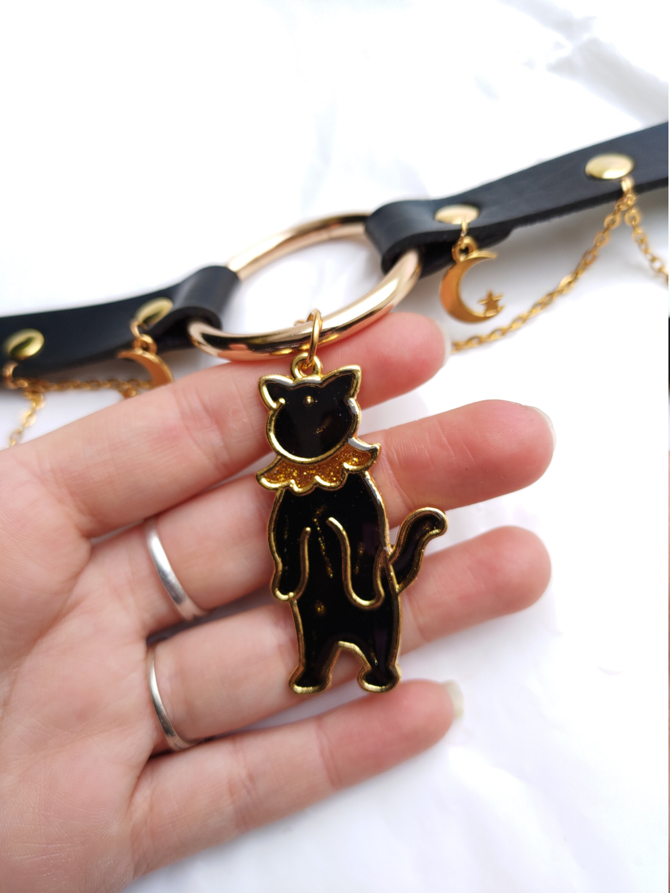 Collar Choker Collar Black Cat Etsy