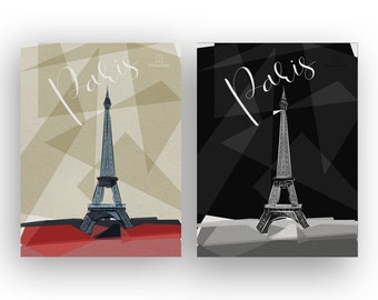 Set Of Two Prints, Eiffel Tower Print, Paris Wall Art, Paris Poster, Travel Illustration