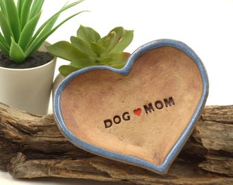 Dog Mom Ring Dish – Stamped Handmade Ceramic Heart Bowl – Jewelry Holder, Trinket Dish, Gift for Dog Lovers & Pet Moms