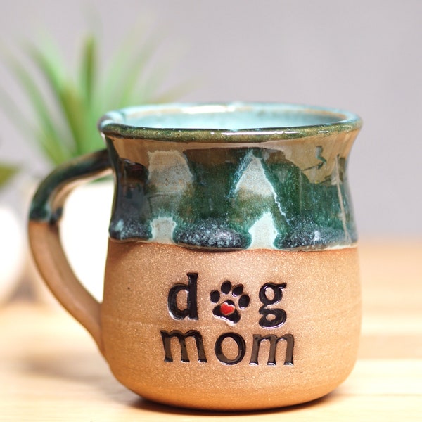 Dog Mom Coffee Mug, Pottery 16 oz Coffee Cup for Dog Lovers, Dog Mom Gift For A Coffee-Loving Dog Mom, Handmade Ceramic Custom Coffee Mug