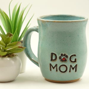 Handmade Pottery Dog Mom Coffee Mug: Rustic Ceramic Gift, 14oz