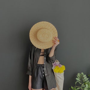 Sommer Leinen Set, weiches Leinenhemd und Shorts, Leinen Nachtwäsche, gewaschene Leinenkleidung für Damen, weiches und bequemes Leinen, Oversize-Hemd Bild 1