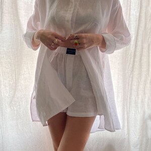 Sommer Leinen Set, weiches Leinenhemd und Shorts, Leinen Nachtwäsche, gewaschene Leinenkleidung für Damen, weiches und bequemes Leinen, Oversize-Hemd Bild 2