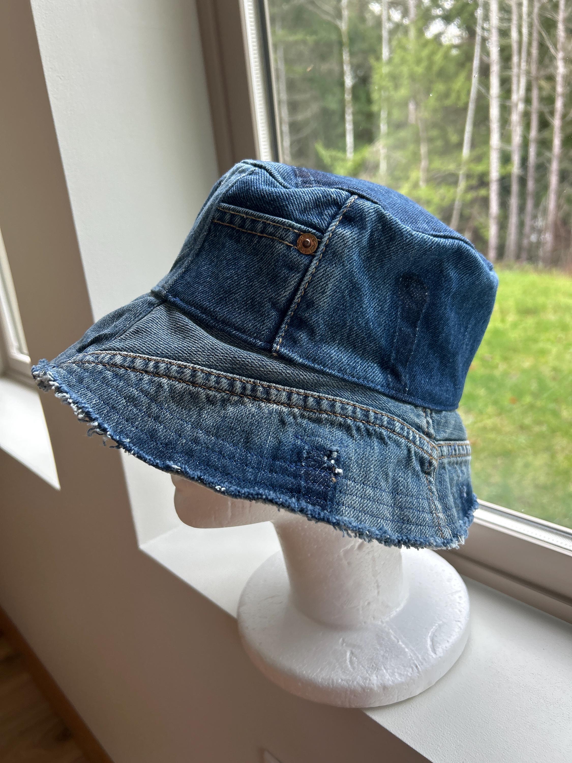 Handmade black and white denim hat blue jean x small Custom Denim Hat - Etsy main image 2