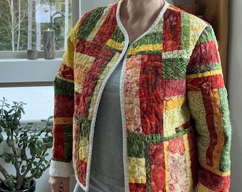 Quilted  jacket handmade  - up cycled handmade quilt- Women’s size medium/large