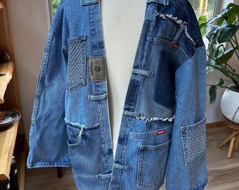 Noragi Japanese style jacket up cycled denim jeans Men’s size large.