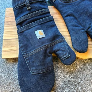 Oven Mitt Pair: Handmade up cycled denim kitchen glove image 3