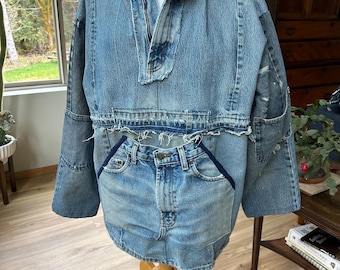Denim Hoodie- handmade, up cycled denim jeans