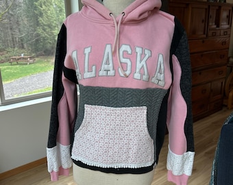 Sudadera con capucha Alaska, nueva versión, de punto patchwork con encaje (talla M/L)