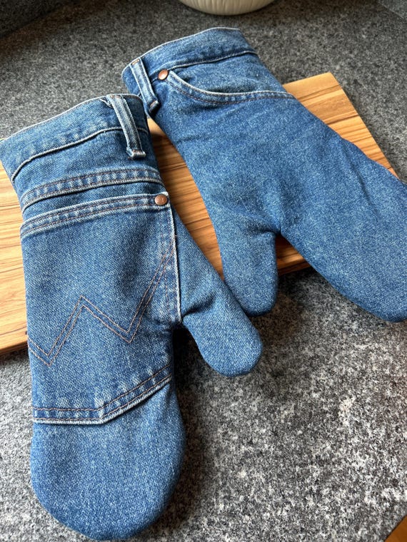 Oven Mitt Pair:  Handmade up cycled denim kitchen glove