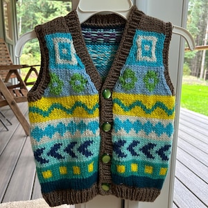 hand knit color work vest child size 4/6