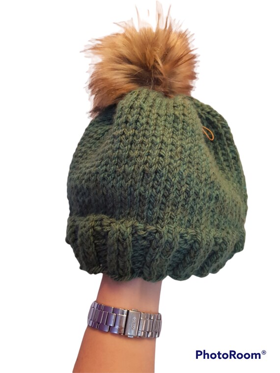 Mens Slouch Olive Green Beanie Hat 