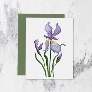 Maine Iris Note Kaarten | Aquarel Gevouwen Notitie kaarten met een Paarse Iris