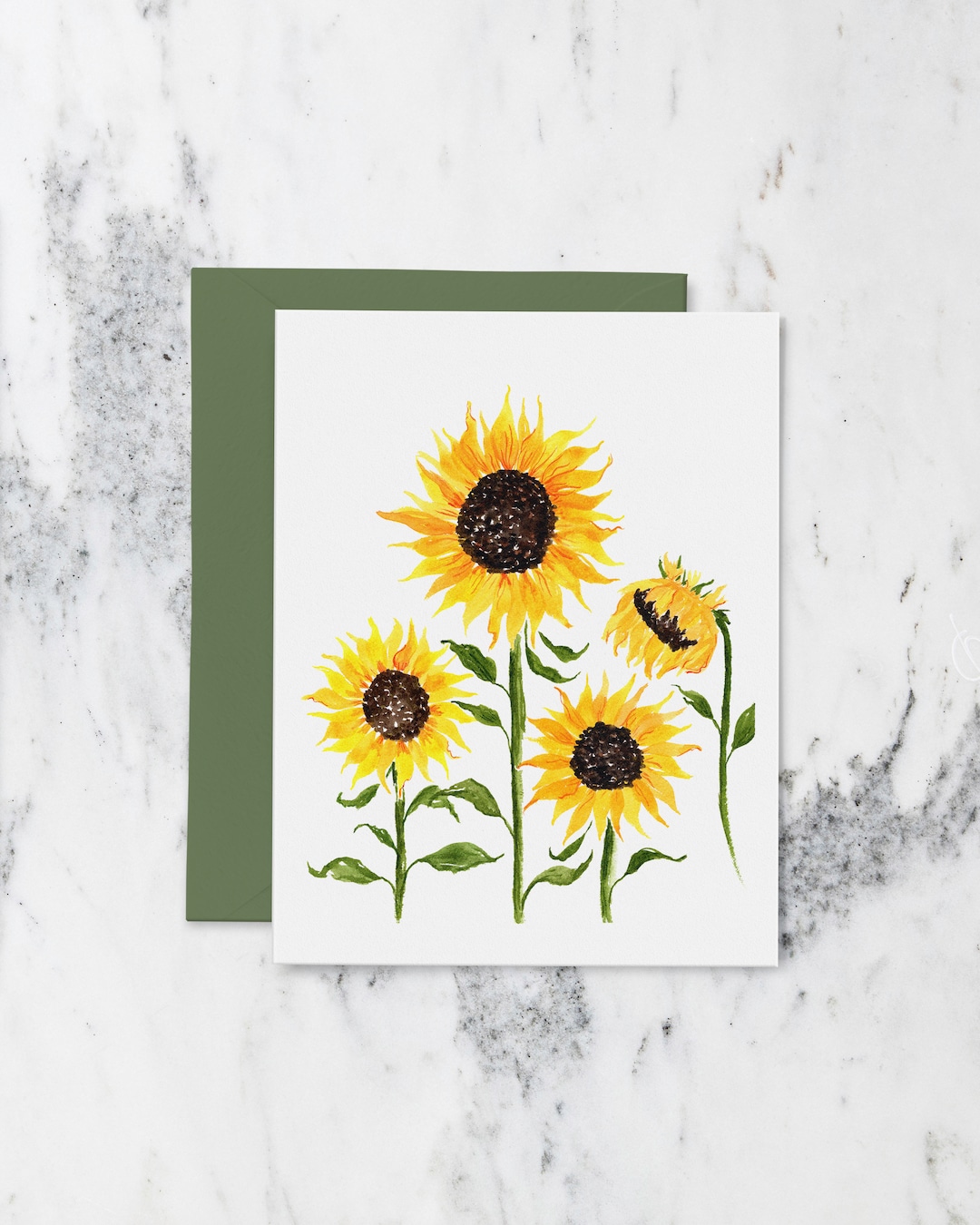Bright Sunflower Note Cards Watercolor Folded Note Cards Featuring Sunflowers Yellow Sunflower