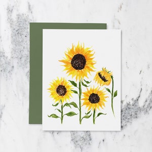 Bright Sunflower Note Cards | Aquarel gevouwen notitie Kaarten met zonnebloemen | Gele Zonnebloem Notecards