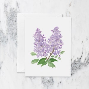 Tarjetas de notas lilas / Tarjetas de notas plegadas en acuarela con flores lilas de primavera