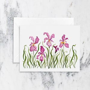 Vivid Magenta Iris Notitiekaarten | Aquarel gevouwen notitie Kaarten met Siberische irissen | Grillige Roze Bloem Notecards