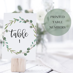 Numéros de table IMPRIMÉS avec couronne pour mariage ou fête - 4x6 ou 5x7 - Choisissez votre choix de police - Lettré et étiqueté