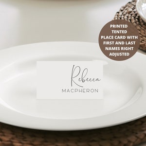 White Tented Place Cards with First and Last Names on Right Side - Wedding Place Cards - Lettered And Labeled