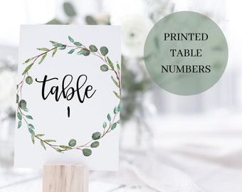 PRINTED Table Numbers with Wreath for Wedding or Party - 4x6 or 5x7 - Choose Your Choice of Font - Lettered and Labeled