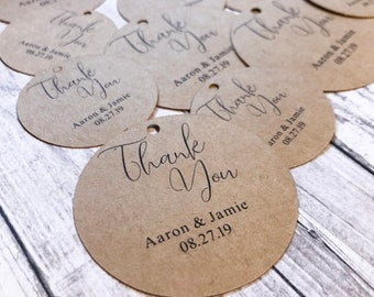 Kraft Round Thank You Tags for Wedding, Bridal Party, Baby Shower and Event Tags - Kraft Tags - Favor Tags - Lettered And Labeled