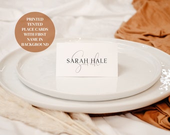 White Tented Place Cards with First Name Detail - Wedding Place Cards - Lettered And Labeled