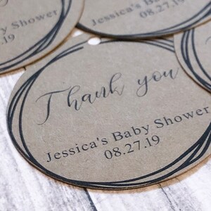 Étiquettes kraft rondes de remerciement avec couronne pour mariage, fête de mariage, baby shower et étiquettes d'événement - étiquettes kraft - avec inscription et inscription