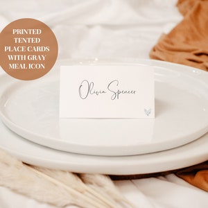 White Tented Place Cards with Meal Icon Option -  Lettered And Labeled