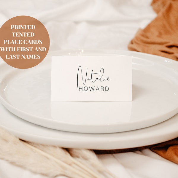 White Tented Place Cards with First and Last Names - Wedding Place Cards - Lettered And Labeled