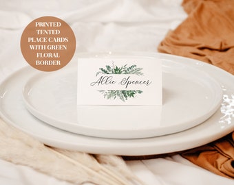 Tented Place Cards with Greenery Border for Wedding, Event, or Party - Rustic Wedding Place Cards - Lettered And Labeled