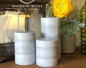 Wicks n More Cascade Gray Scented Pillar Candle