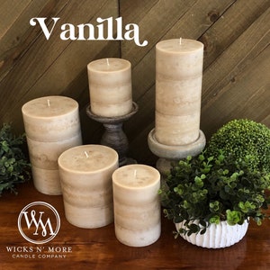 Wicks n More Vanilla Bean Scented Hand-Crafted Pillar Candle