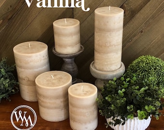 Wicks n More Vanilla Bean Scented Hand-Crafted Pillar Candle