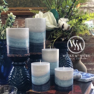 Wicks n More Indigo Mist Unscented Pillar Candle