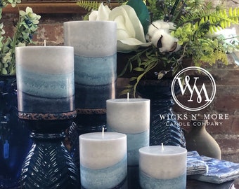 Wicks n More Indigo Mist Scented Pillar Candle