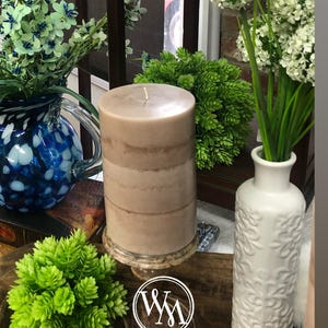 Wicks n More Warm Sand Unscented Hand-Crafted Pillar Candle