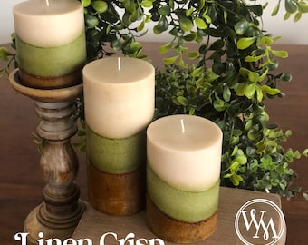 Wicks n More Linen Crisp Hand-Crafted Scented Pillar Candle