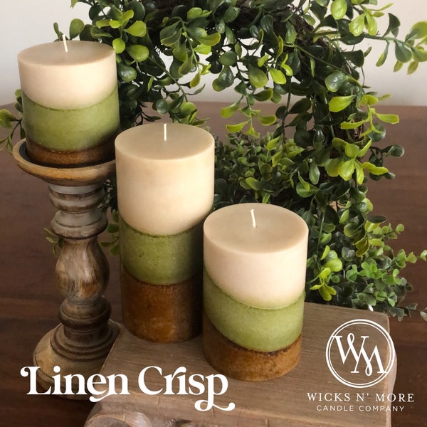 Wicks n More Linen Crisp Hand-Crafted Scented Pillar Candle