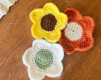 Flower Coaster Crochet, Crochet Coaster Set, Crochet Coasters