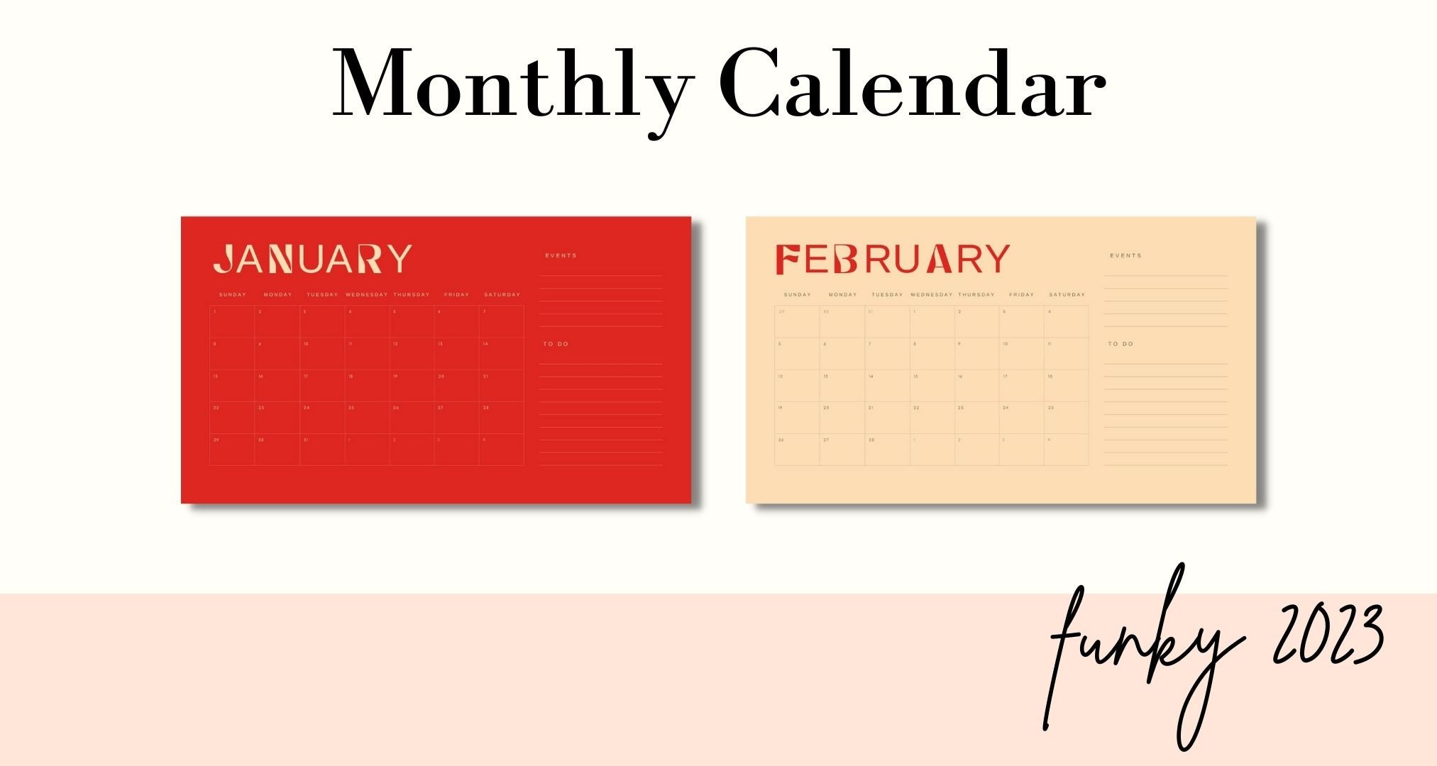 Funky Wall Art Calendar Retro Planner Pages Printable Etsy