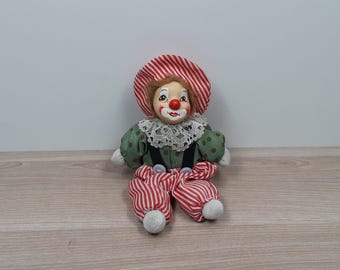 1970年代のレトロなピエロの置物：ヴィンテージ陶器人形、サーカス装飾