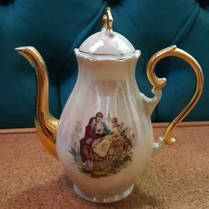 Vintage Porcelain Tea Pot-Gold Plated-Porcelain factory Zaječar Ex Yugoslavia 1997-Rare Porcelain Coffee Pot H-8 Inch (20cm)
